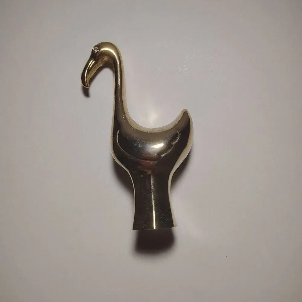 Vintage Chrome Swan Goose Finial Rhinestone Eye Mid Century Decorative Topper